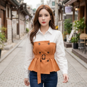 Blouse Coréenne Design à Ceinture - K-Pop France