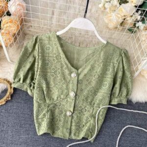 Chemisier Coreen Court à Broderie - K-Pop France
