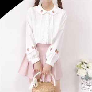 Chemisier Blanc Fraise Kawaii - K-Pop France