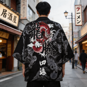 Kimono Streetwear Dragon Rouge - K-Pop France