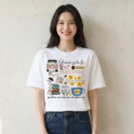 T-shirt Coréen Blanc Imprimé - K-Pop France