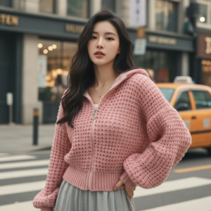Cardigan Coréen Tricoté Zippé - K-Pop France