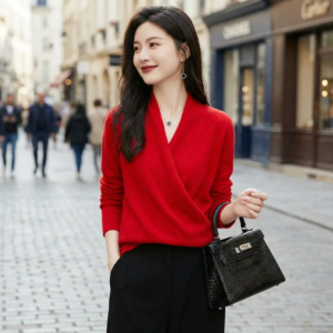 Pull Col Croisé en Laine - K-Pop France