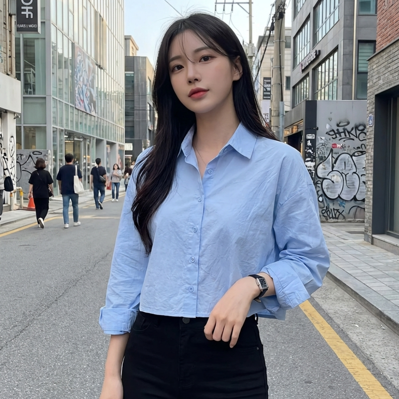 Chemise Crop Top Oversize - K-Pop France