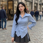 Chemise Cintrée Rayée Asymétrique - K-Pop France