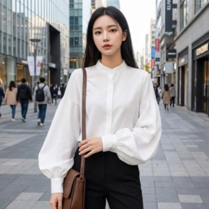 Chemise Chiffon Manches Lanterne - K-Pop France