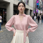 Blouse Satin Femme Col V - K-Pop France