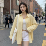 Chemise Rayée Oversize Femme - K-Pop France