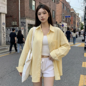 Chemise Rayée Oversize Femme - K-Pop France