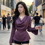 Blouse Satin Col Drapé - K-Pop France