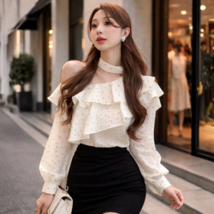 Blouse à Pois Col Stylé - K-Pop France