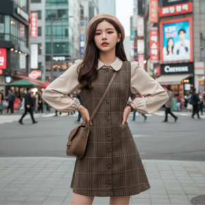 Robe Courte à Carreaux Vintage - K-Pop France