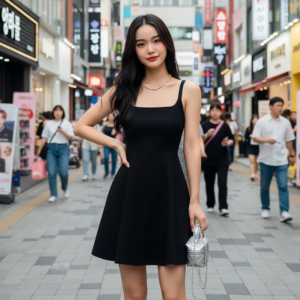 Robe Noire à Bretelles Fines - K-Pop France