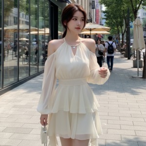 Robe Halter à Manches Bouffantes - K-Pop France