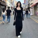Robe Longue Noire Femme - K-Pop France