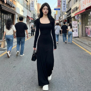 Robe Longue Noire Femme - K-Pop France