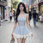Robe Courte Vichy Bleue - K-Pop France